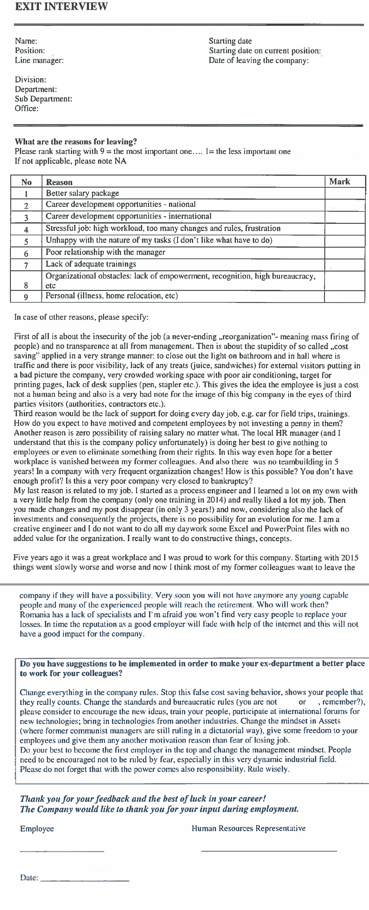 Exit Interviu template